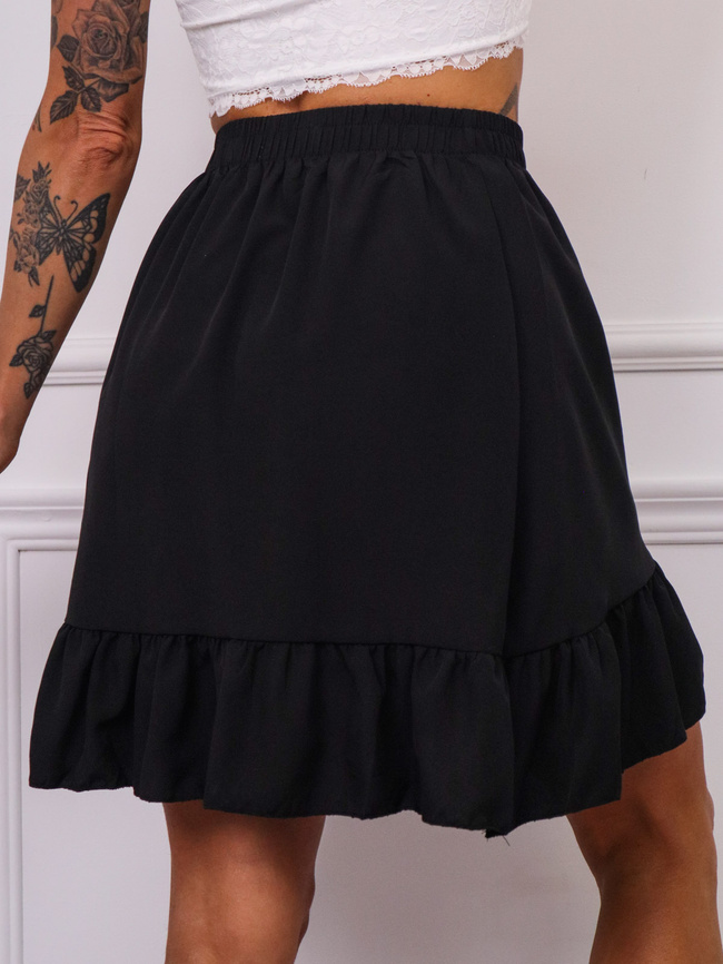 SPÓDNICA Z FALBANAMI WIĄZANA W PASIE- CZARNA