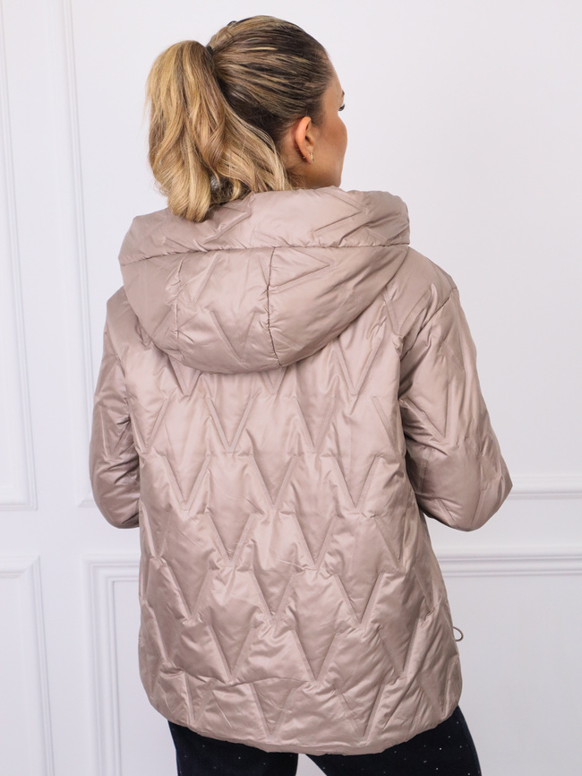 ASYMETRYCZNA KURTKA PIKOWANA ZE ŚCIAGACZAMI NA RĘKAWACH- BEŻOWA