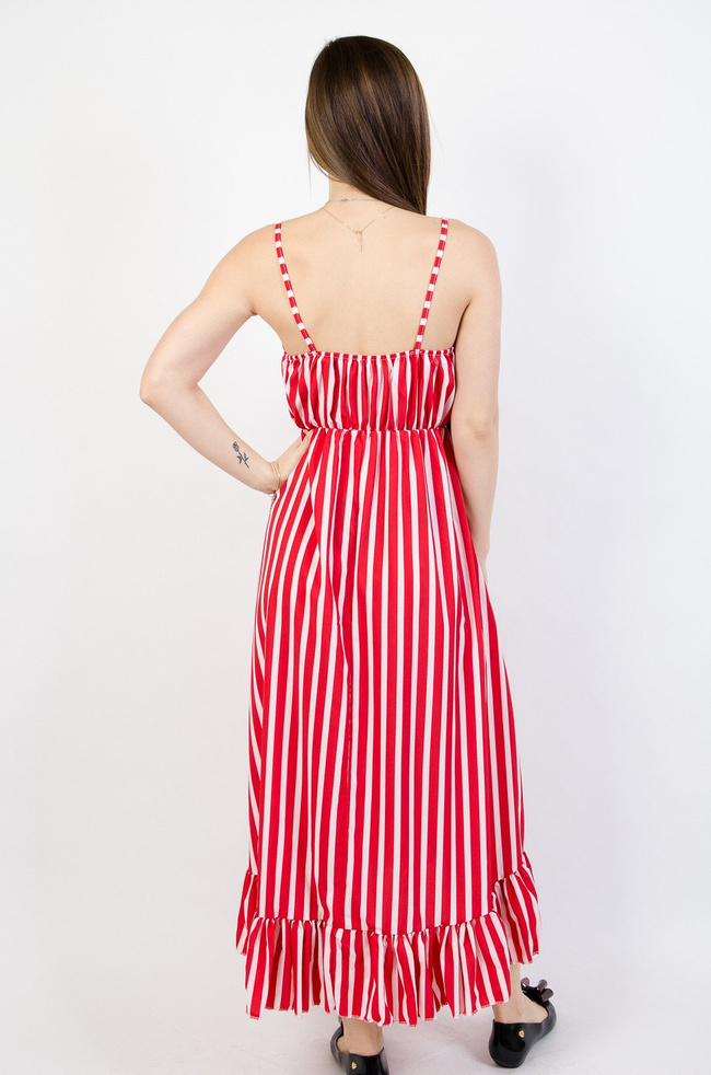 DŁUGA SUKIENKA W BIAŁO CZERWONE PASY