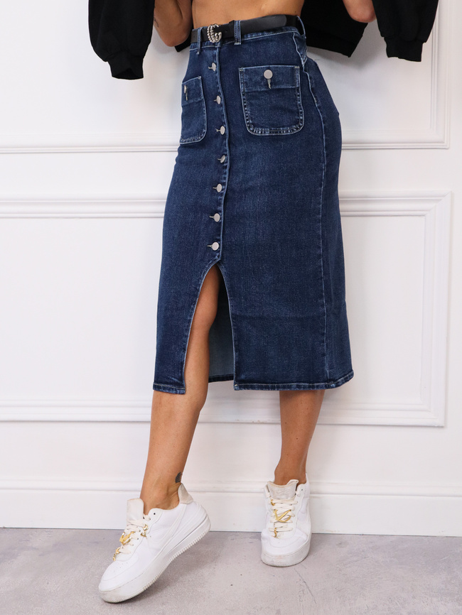 JEANSOWA SPÓDNICA MIDI ZAPINANA NA GUZIKI+ PASEK