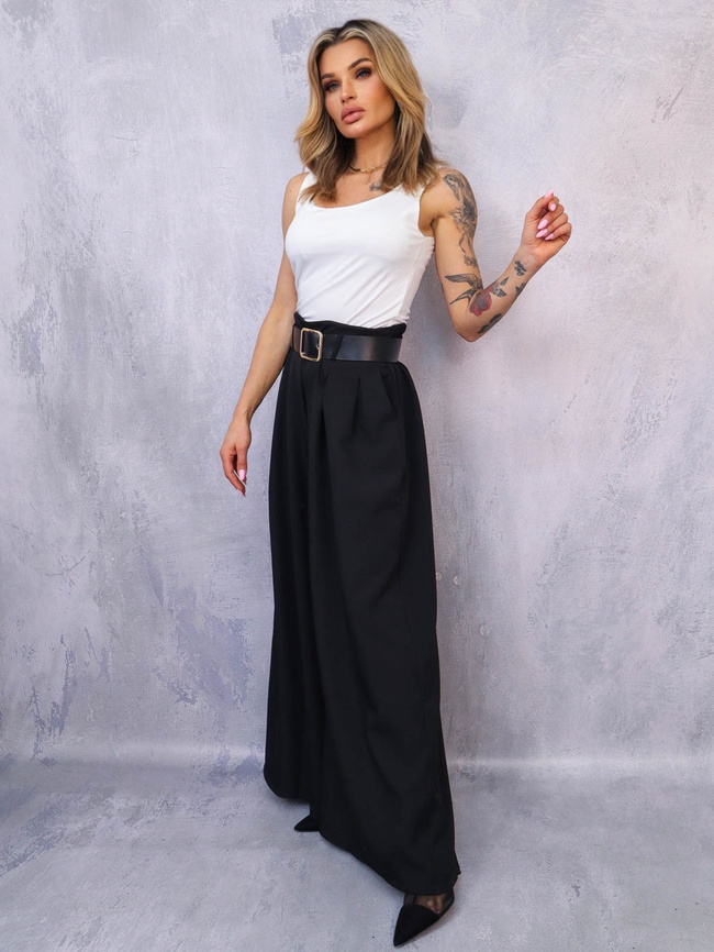 CZARNE ELEGANCKIE SPODNIE Z SZEROKIMI NOGAWKAMI+ PASEK
