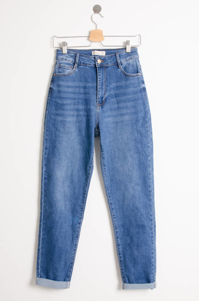 SPODNIE JEANSOWE MOM STRETCH Z WYSOKIM STANEM- NIEBIESKIE