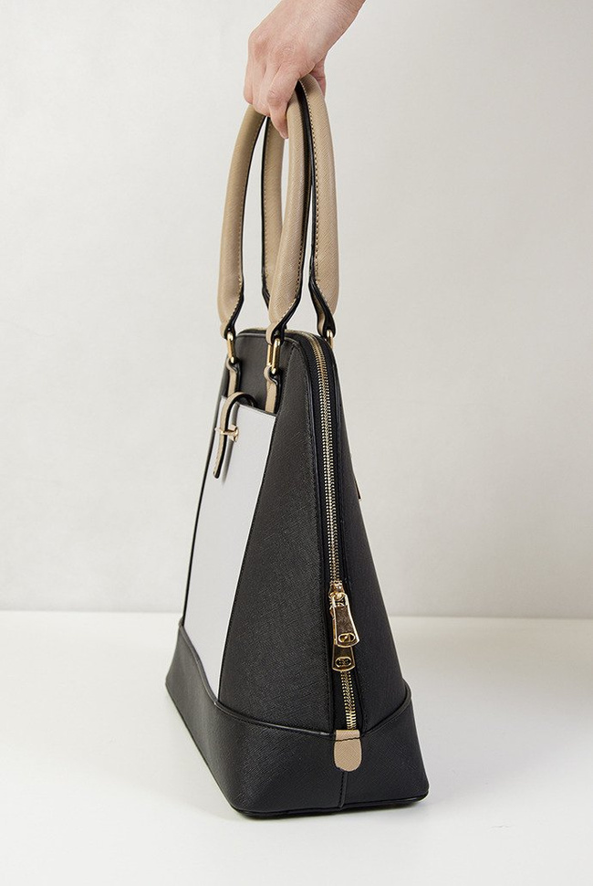 Torebka czarno szara z brązową rączką typu shopper