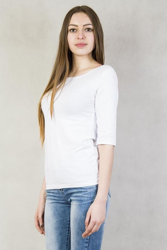 Biała bluzka z okrągłym dekoltem i rękawem 3/4