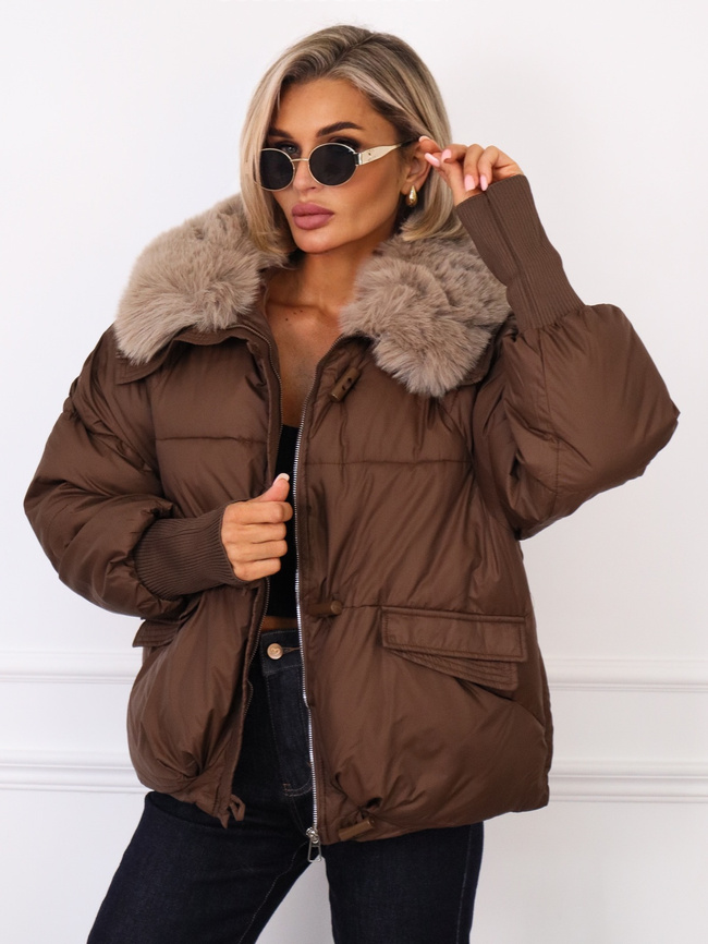 KURTKA ZIMOWA Z ODPINANYM FUTERKIEM- CZEKOLADOWA