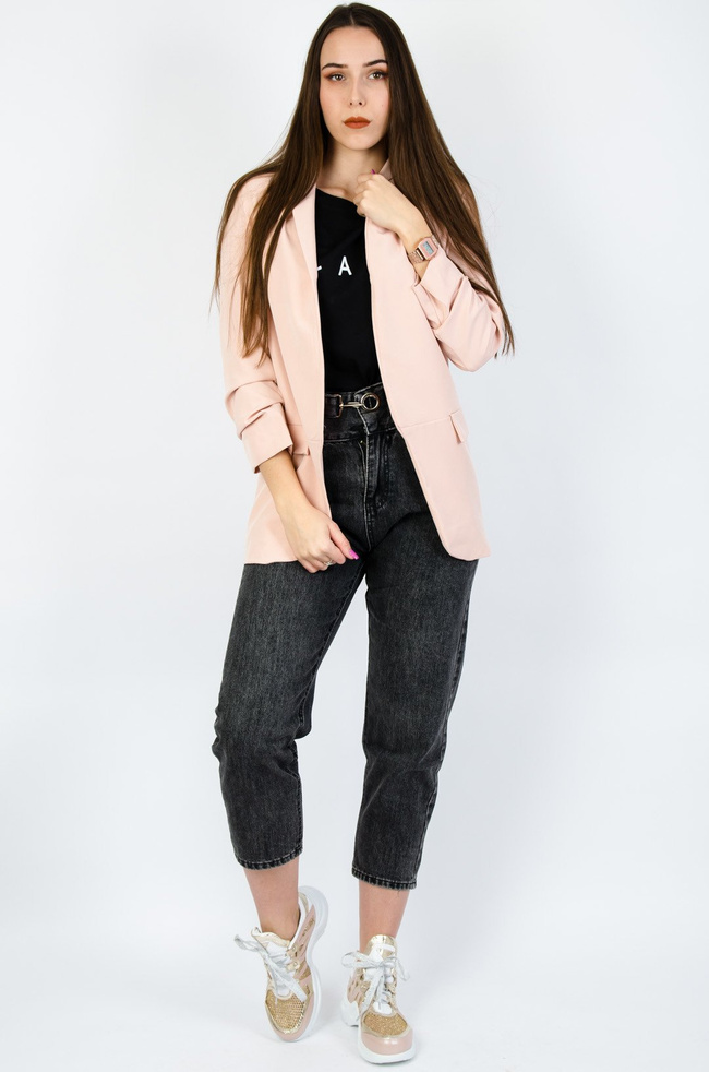 JASNO-RÓŻOWA MARYNARKA Z MARSZCZENIEM NA RĘKAWACH