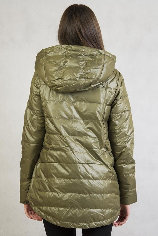 Asymetryczna zielona kurtka z kapturem
