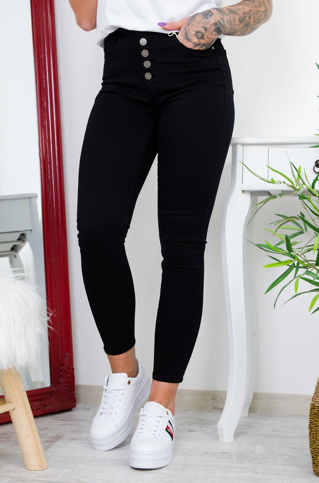 CZARNE SPODNIE SKINNY Z GUZIKAMI- WYSOKI STAN