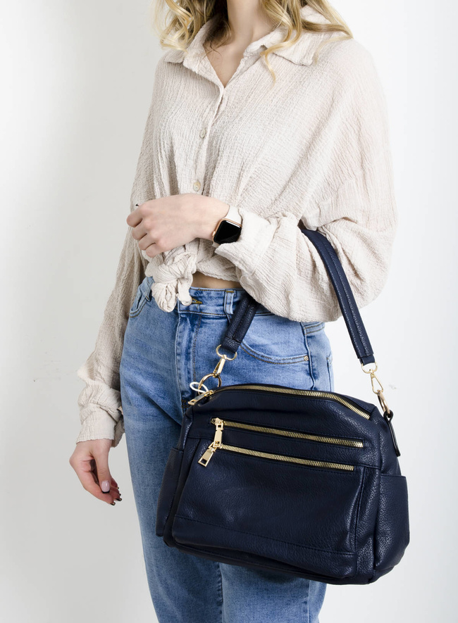 GRANATOWA TOREBKA TYPU SHOPPER Z OZDOBNYMI ZAMKAMI