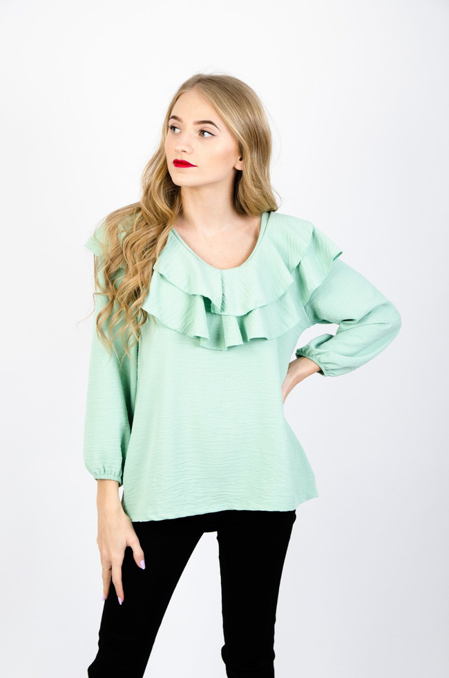 ZIELONA BLUZKA Z KREPY Z WYCIĘCIEM NA PLECACH