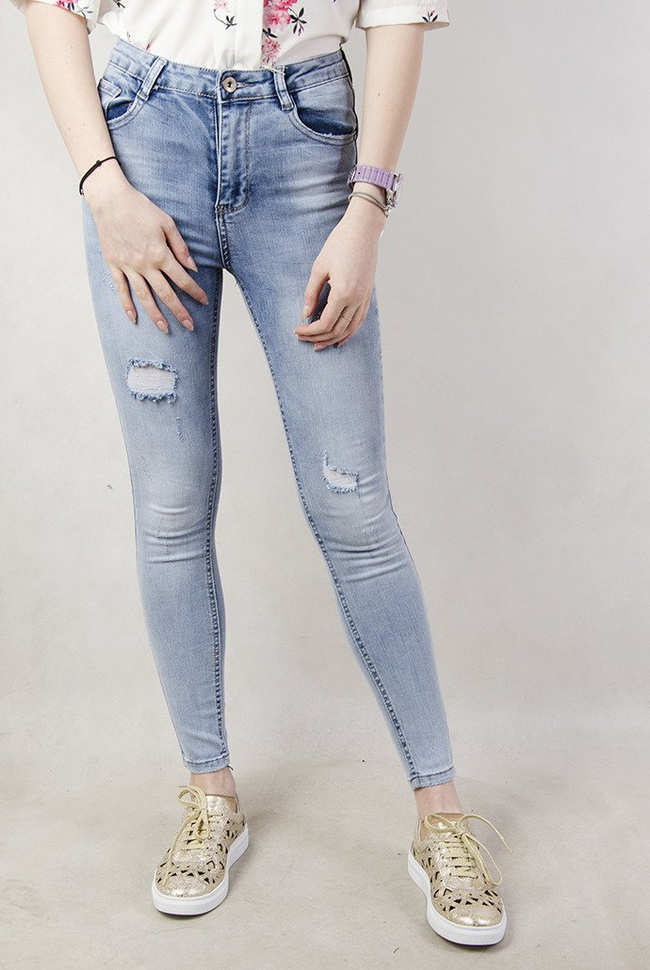 Jasne spodnie jeansowe typu push up z dziurami