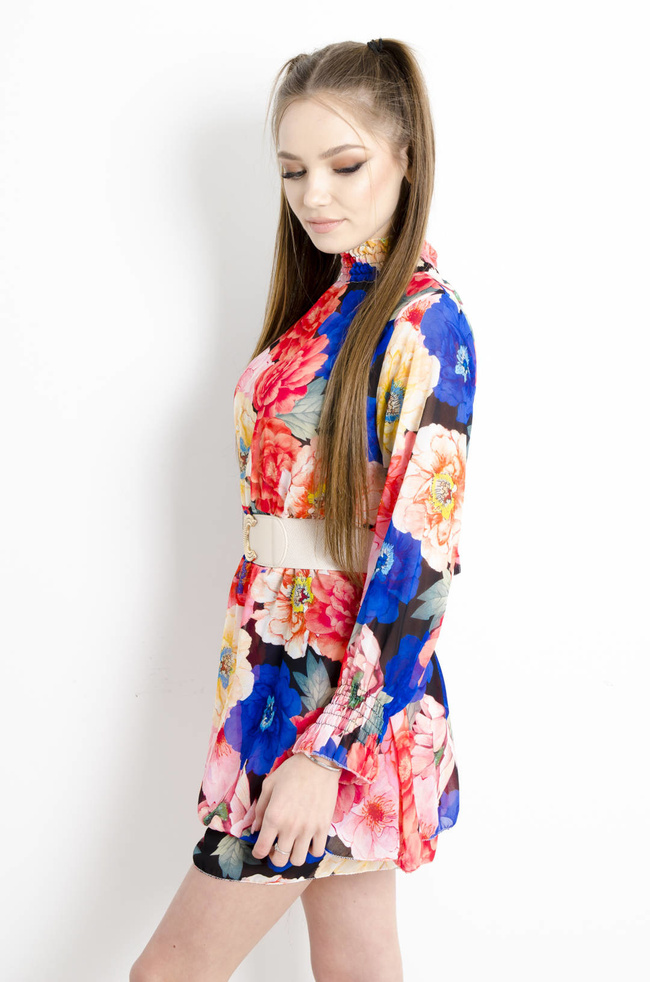 SUKIENKA-KOMBINEZON W KWIATY - GRANATOWA