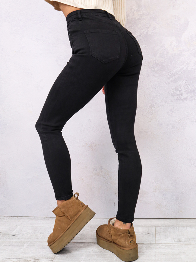 SPODNIE JEANSOWE SKINNY Z BARDZO WYSOKIM STANEM- CZARNE