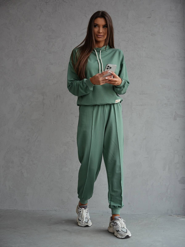 KOMPLET BAWEŁNIANY BLUZA Z SZNURKAMI+SPODNIE- ZIELONY