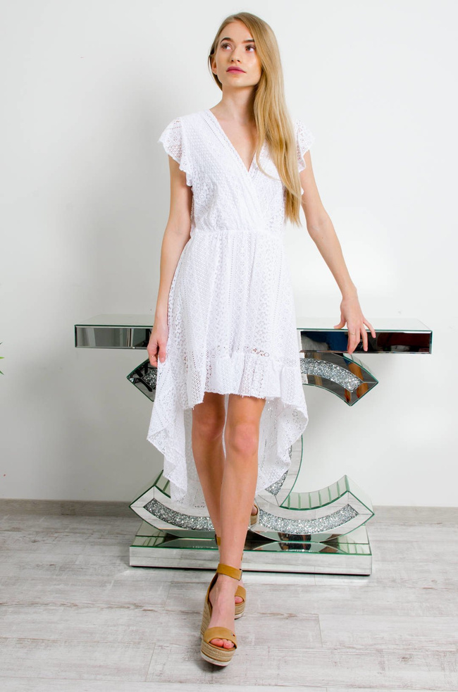 BIAŁA KORONKOWA SUKIENKA Z DŁUŻSZYM TYŁEM