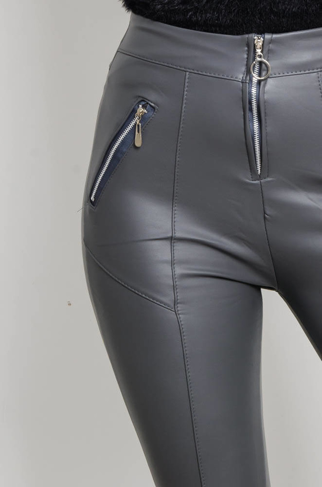 SZARE WOSKOWANE LEGGINSY Z PRZESZYCIAMI- WYSOKI STAN