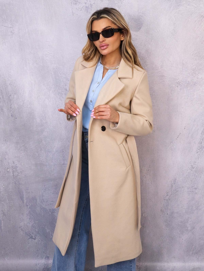 DŁUGI WIĄZANY PŁASZCZ- BEŻOWY