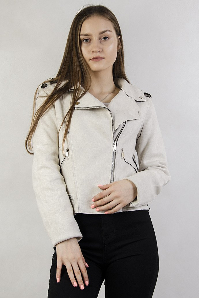 Beżowa ramoneska z zamszu