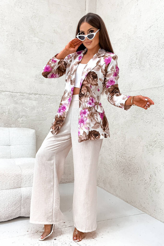 KOMPLET MARYNARKA WIĄZANA+ SPODNIE- RÓŻOWY