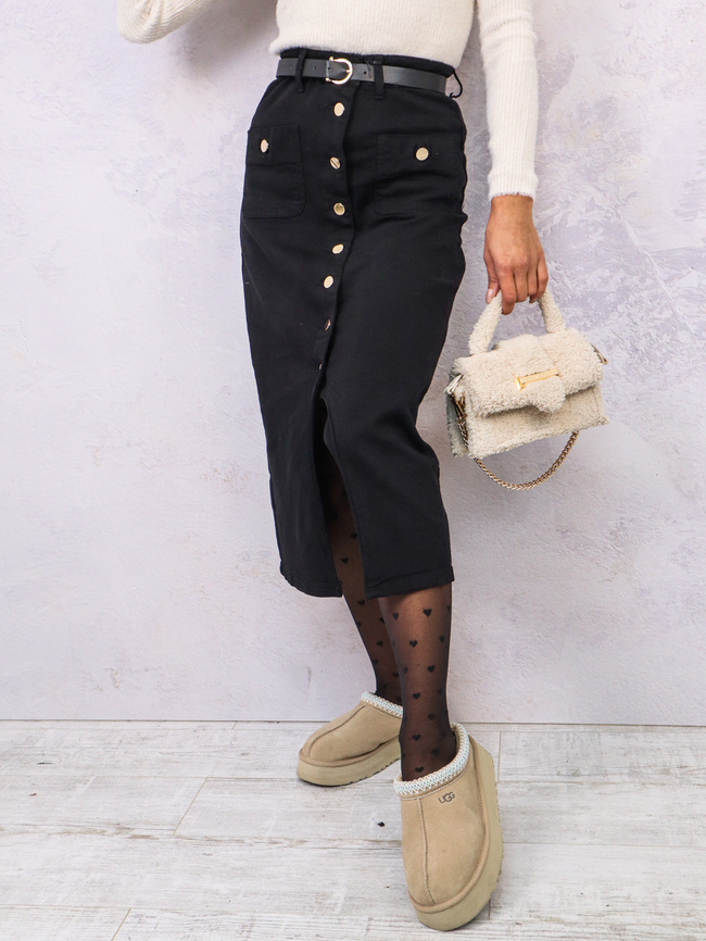 SPÓDNICA CZARNA JEANSOWA MIDI ZAPINANA NA GUZIKI