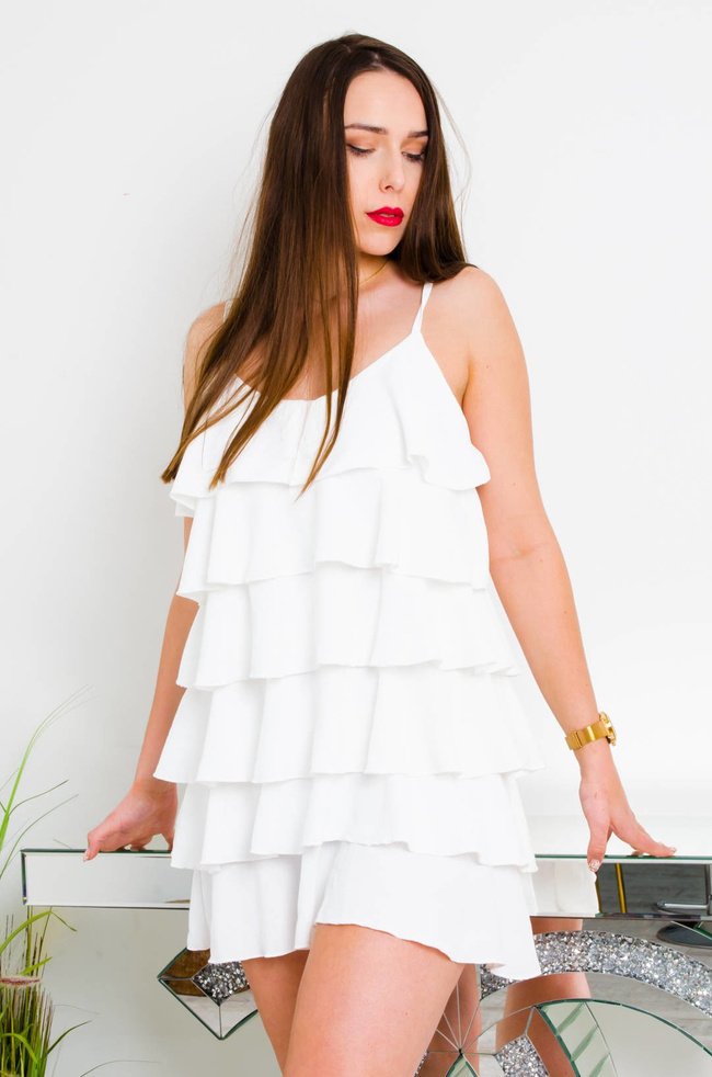 BIAŁA WARSTWOWA TUNIKA NA RAMIĄCZKACH