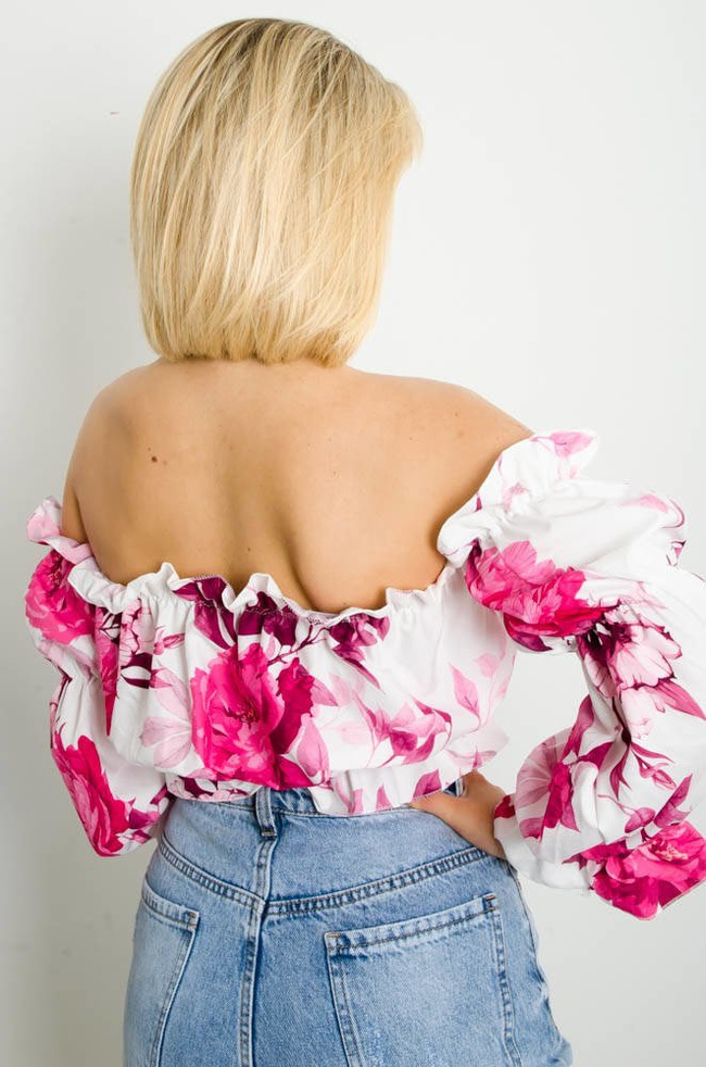 BIAŁA HISZPANKA CROP TOP W KWIATY