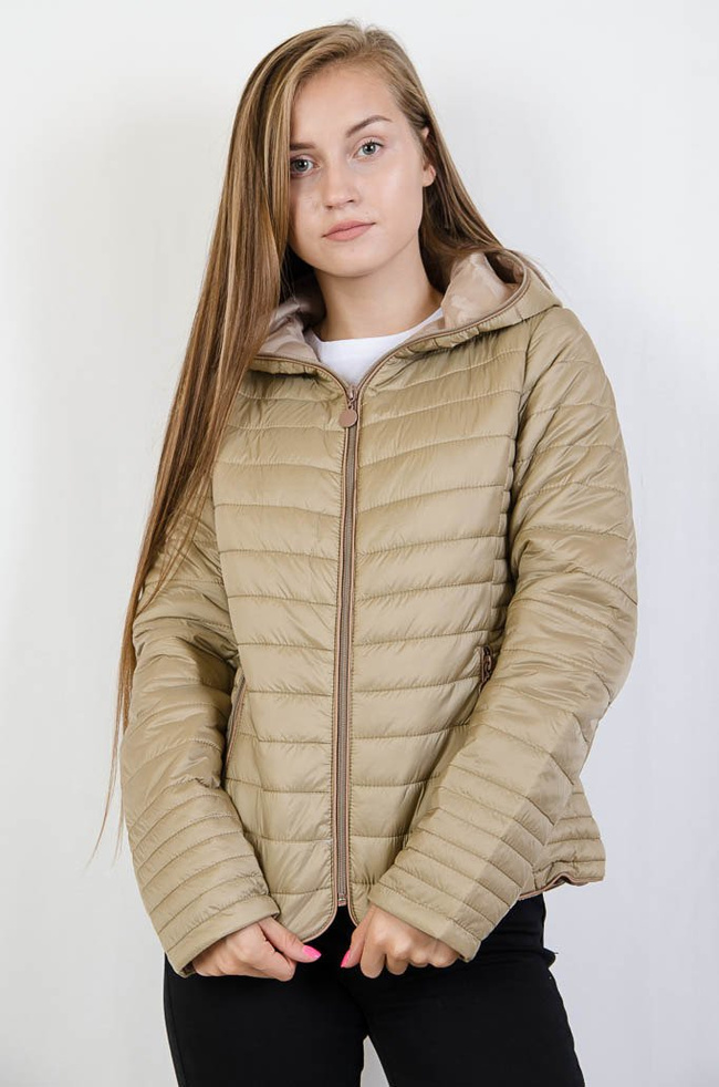 Beżowa pikowana kurtka z kapturem