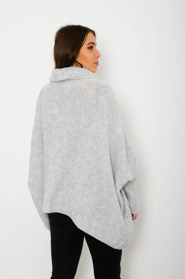 SZARY ASYMETRYCZNY SWETER- NIETOPERZ 