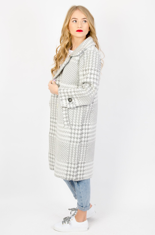 SZARY PŁASZCZ W KRATĘ