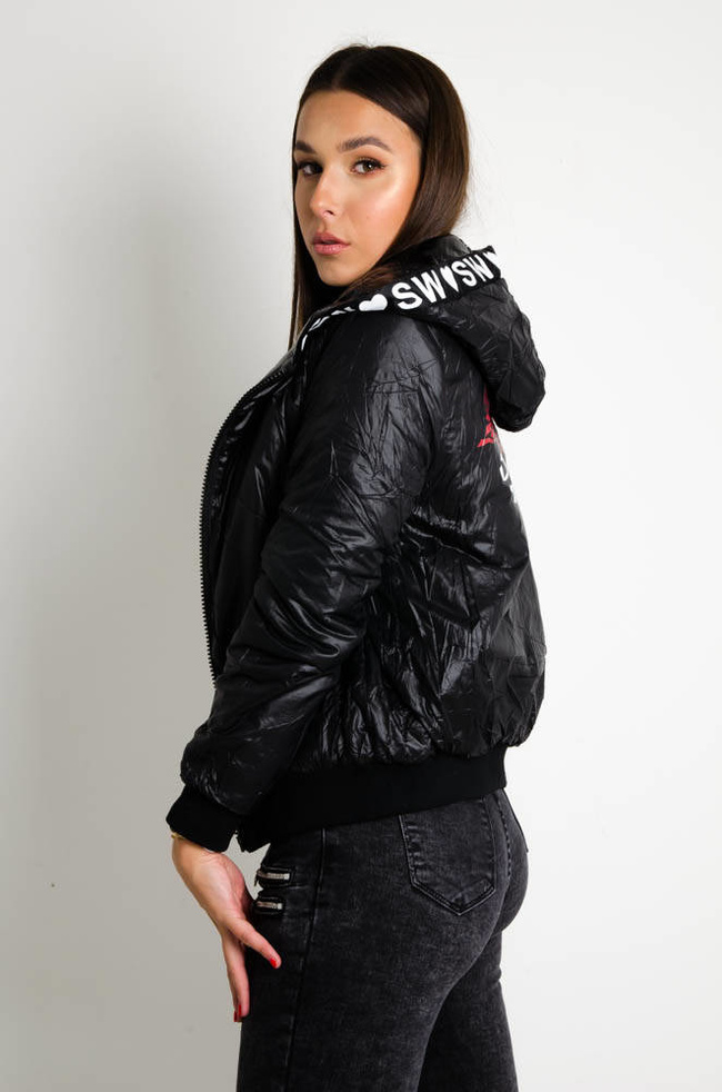 CZARNA KURTKA WINYLOWA-DWUSTRONNA