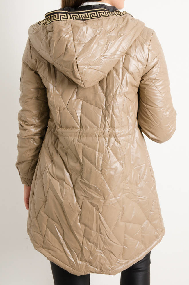 KURTKA ASYMETRYCZNA PIKOWANA WIĄZANA W PASIE- BEŻOWA