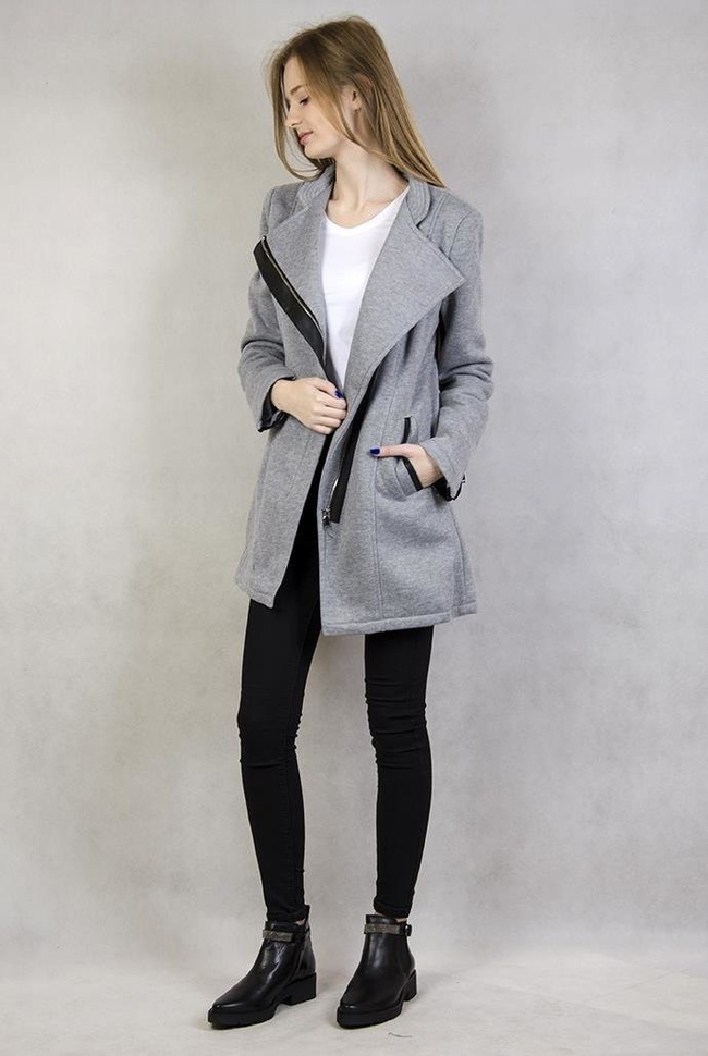 Jasnoszary płaszcz z czarnymi wstawkami