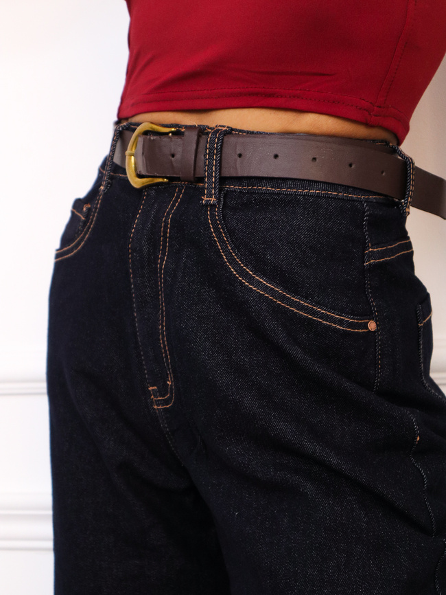 SPODNIE JENASOWE Z PROSTYMI NOGAWKAMI I WYSOKIM STANEM- CIEMNY GRANAT