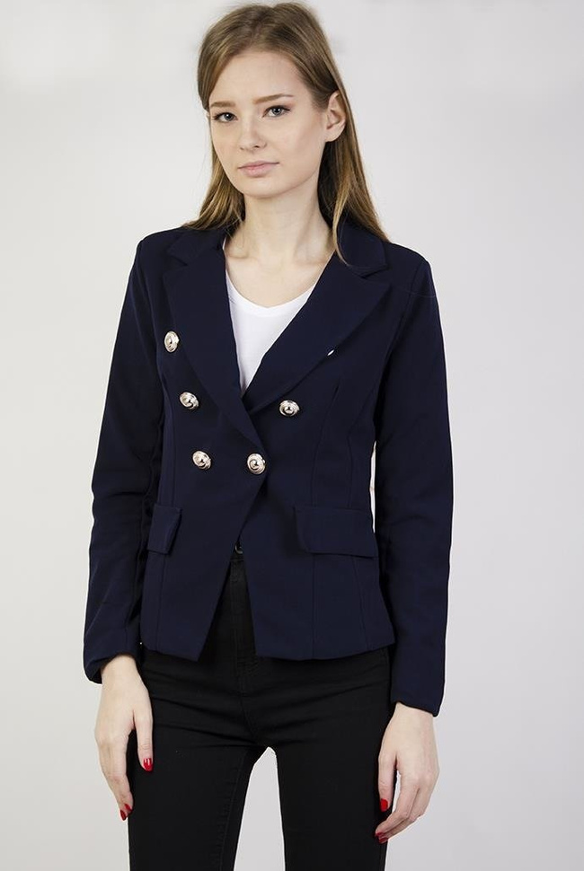 Granatowa marynarka z ozdobnymi guzikami
