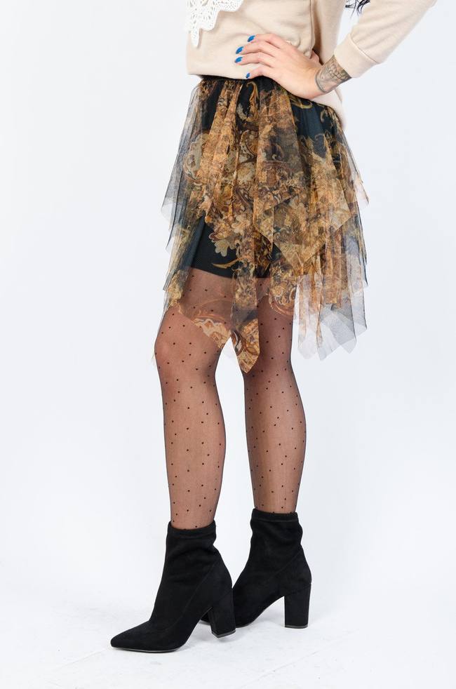 CZARNO-ZŁOTA SPÓDNICA TIULOWA MINI Z ELASTYCZNYM PASEM