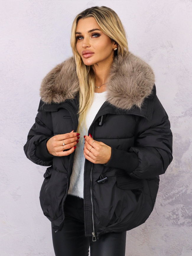 KURTKA OVERSIZE Z FUTERKIEM- CZARNA