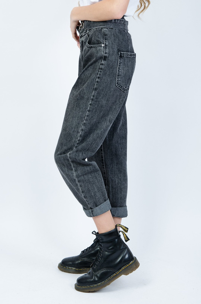 CIEMNO SZARE SPODNIE JEANSOWE TYPU BALLOON Z WYSOKIM STANEM 
