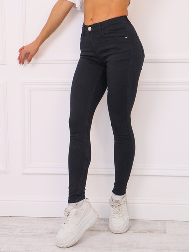 SPODNIE JEANSOWE SKINNY ZE ŚREDNIM STANEM- CZARNE
