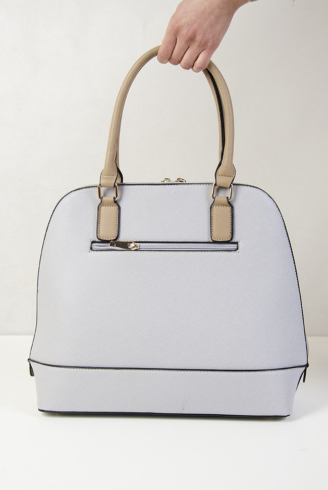 Torebka szaro beżowa z brązową rączką typu shopper