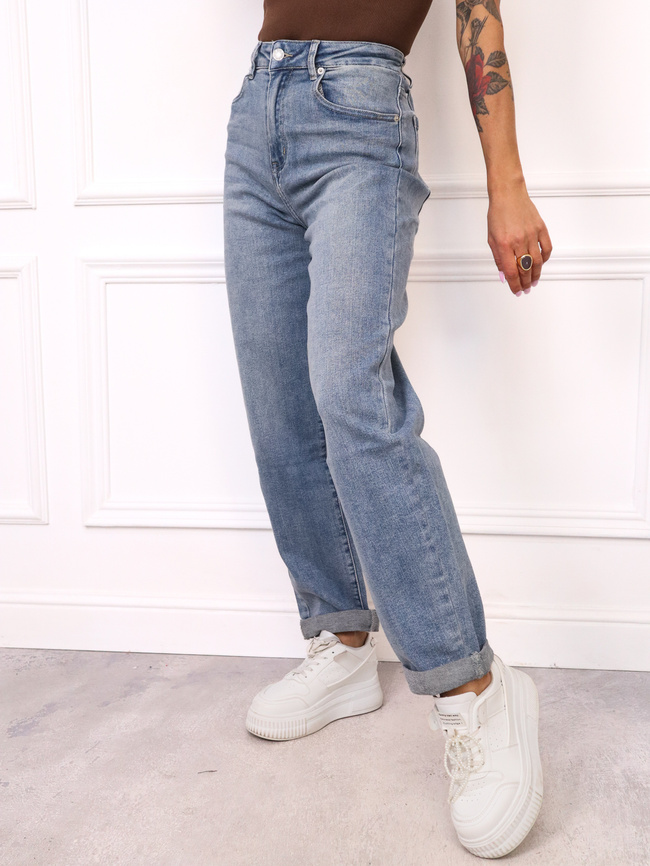 SPODNIE JEANSOWE MOM FIT Z WYSOKIM STANEM- NIEBIESKIE