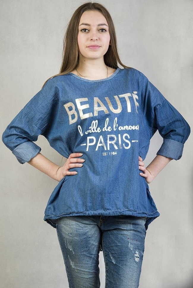 Jasno niebieska, asymetryczna bluzka jeansowa