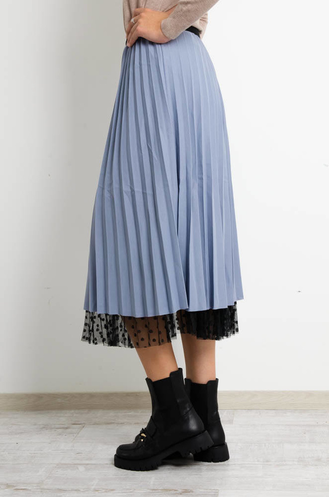 SZARA PLISOWANA SPÓDNICA MIDI Z TIULU W CZARNE KROPKI-DWUSTRONNA