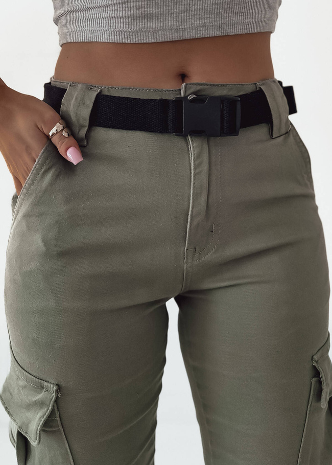 SPODNIE BOJÓWKI Z KIESZENIAMI+ PASEK- ZIELONE