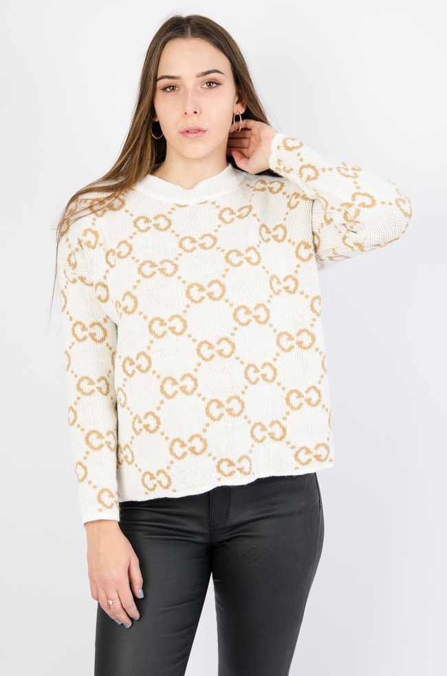 BIAŁY SWETER ZE ZŁOTYM MOTYWEM CC