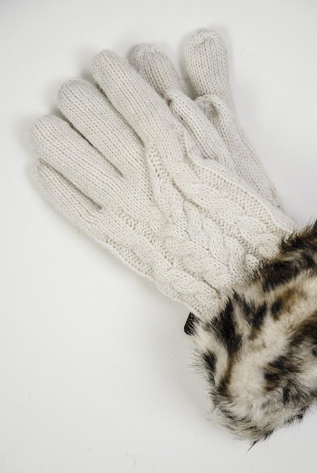 Beżowe rękawiczki z futerkiem, ocieplane