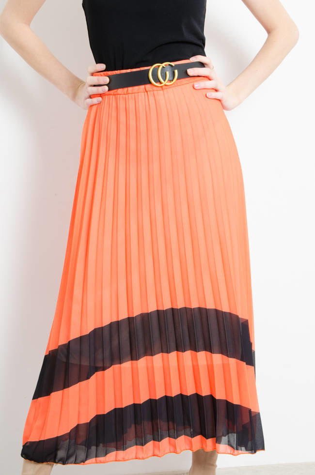 SPÓDNICA PLISOWANA Z PASKIEM - POMARAŃCZOWA