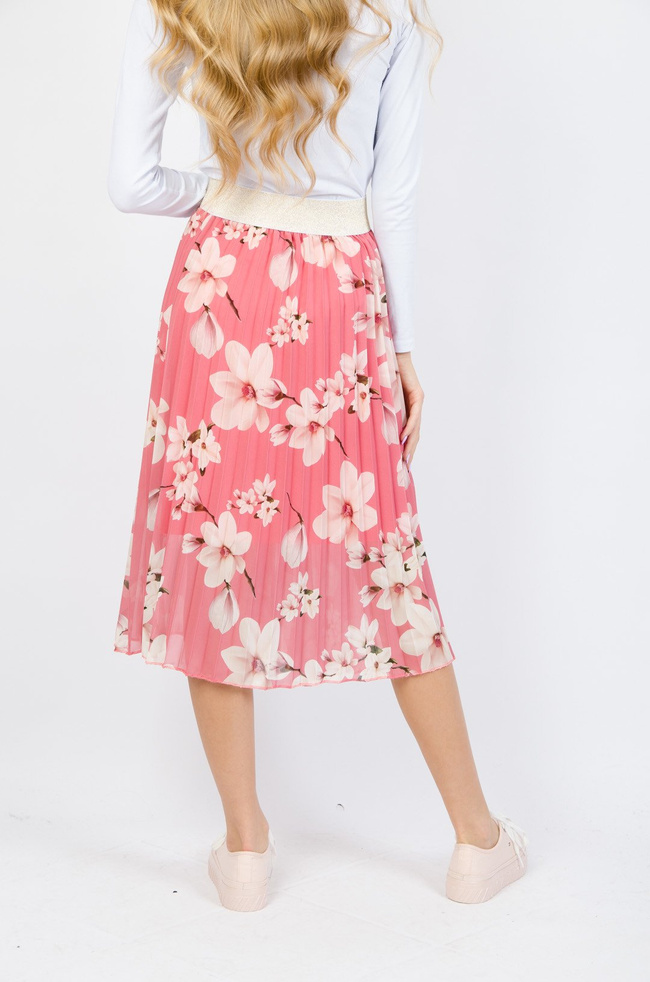 PLISOWANA SPÓDNICA W KWIATY W KOLORZE RÓŻOWYM