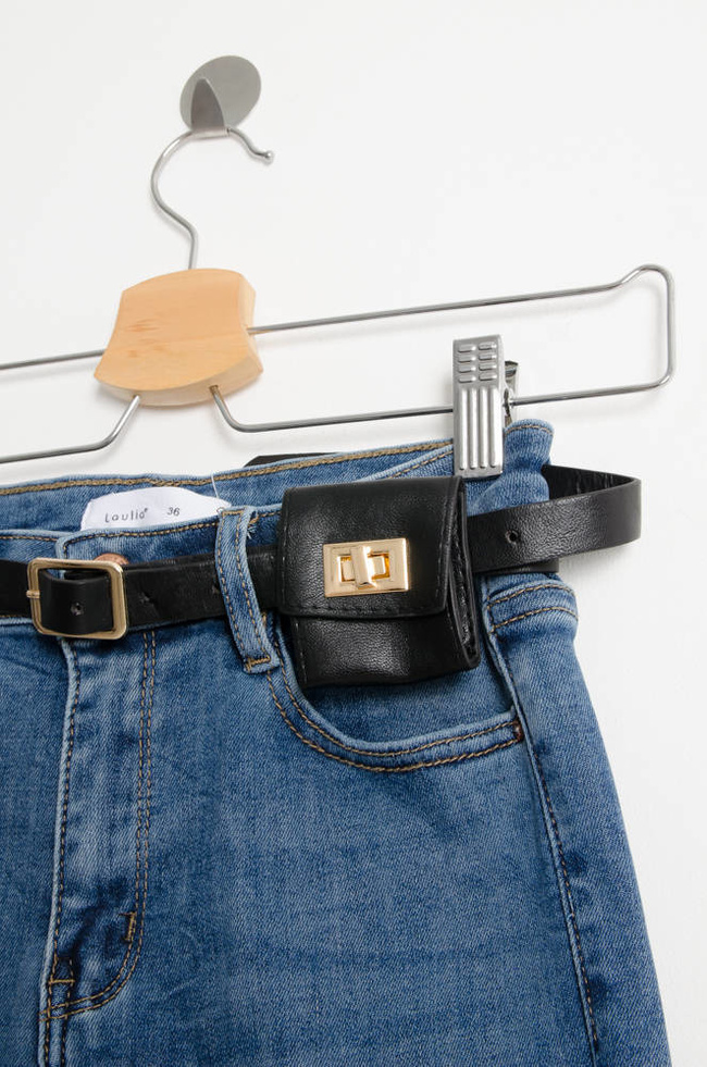 NIEBIESKIE SPODNIE JEANSOWE Z PASKIEM W ZESTAWIE-WYSOKI STAN