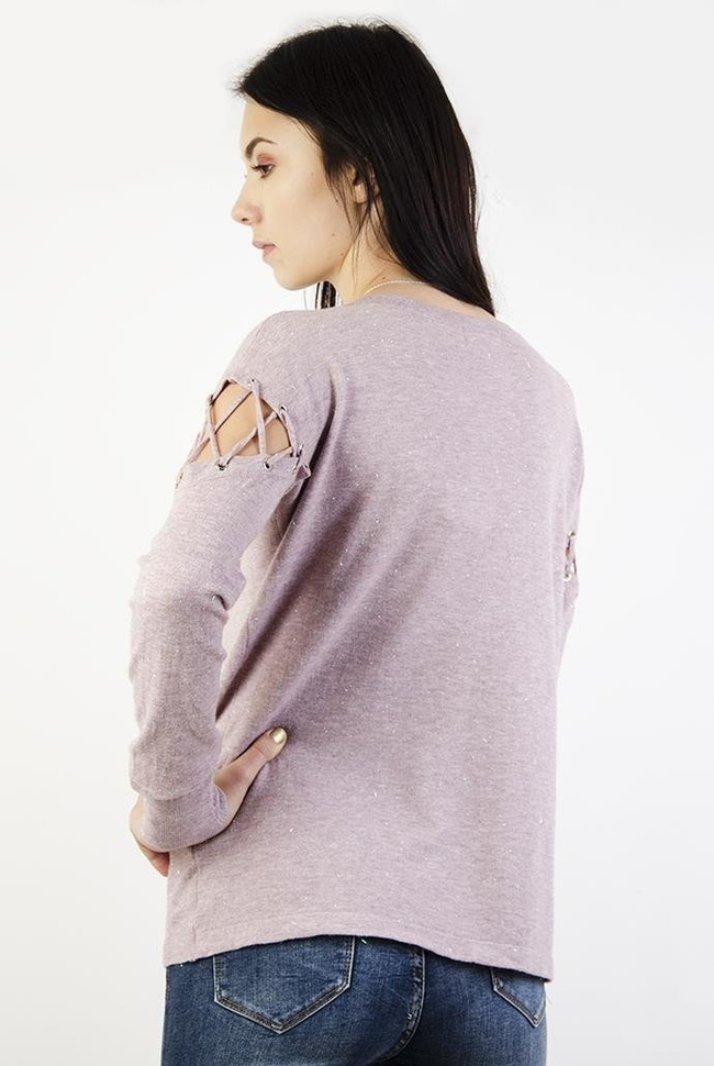 Jasnolawendowy sweterek z wiązaniami przy ramionach