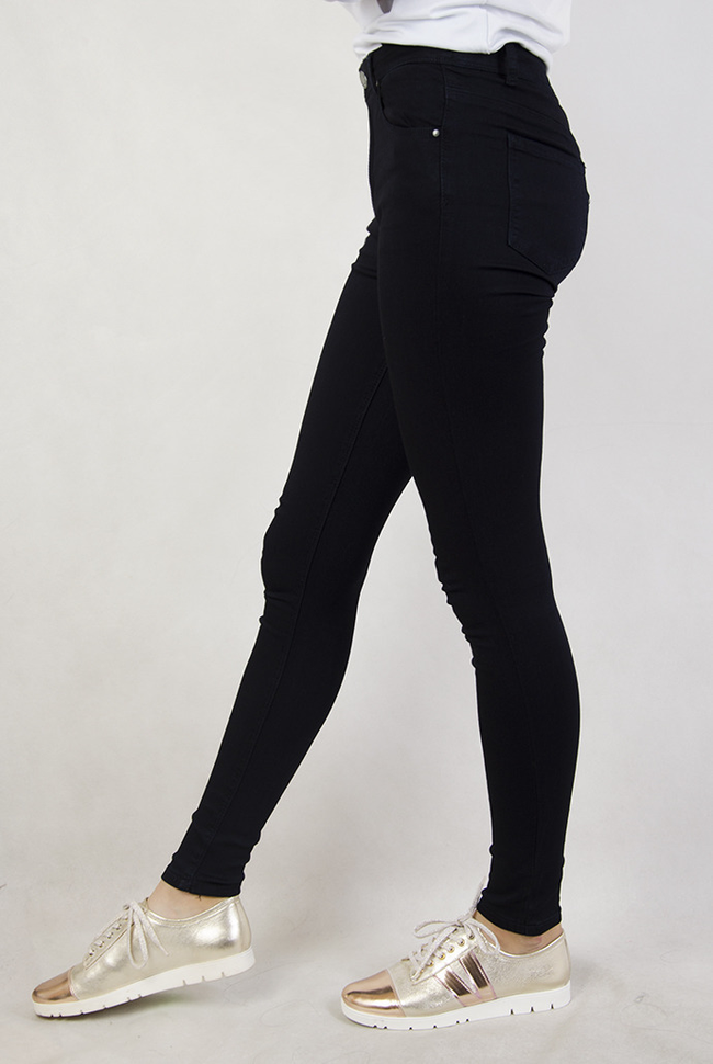 Granatowe spodnie z wysokim stanem, przylegające